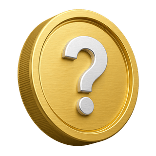 Decorative element on the FAQ page featuring a 3D golden coin marked with a question mark